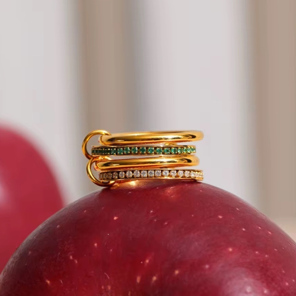 Gold Plated Multi-Band Ring with Cubic Zirconia Accents